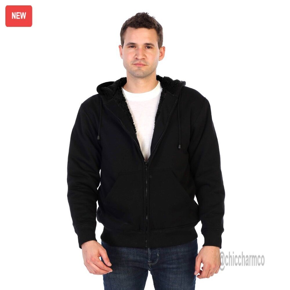 Men's Heavyweight Sherpa Lined Fleece Hoodie Jacket Regular Fit Warm